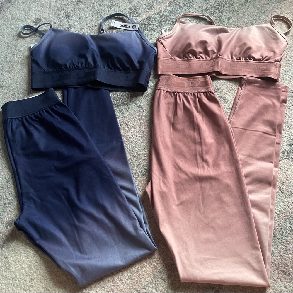 Women's Sports Bra and Leggings Set in Blue and Pink